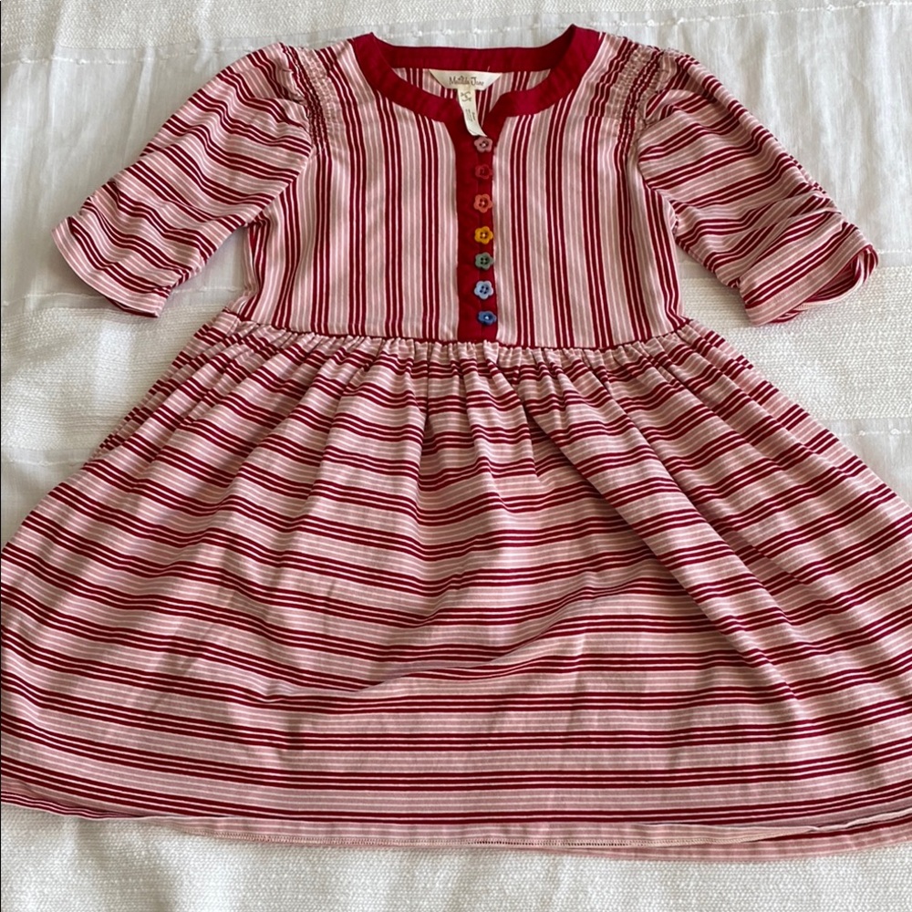 Matilda Jane red and pink striped dress with rainbow colored buttons